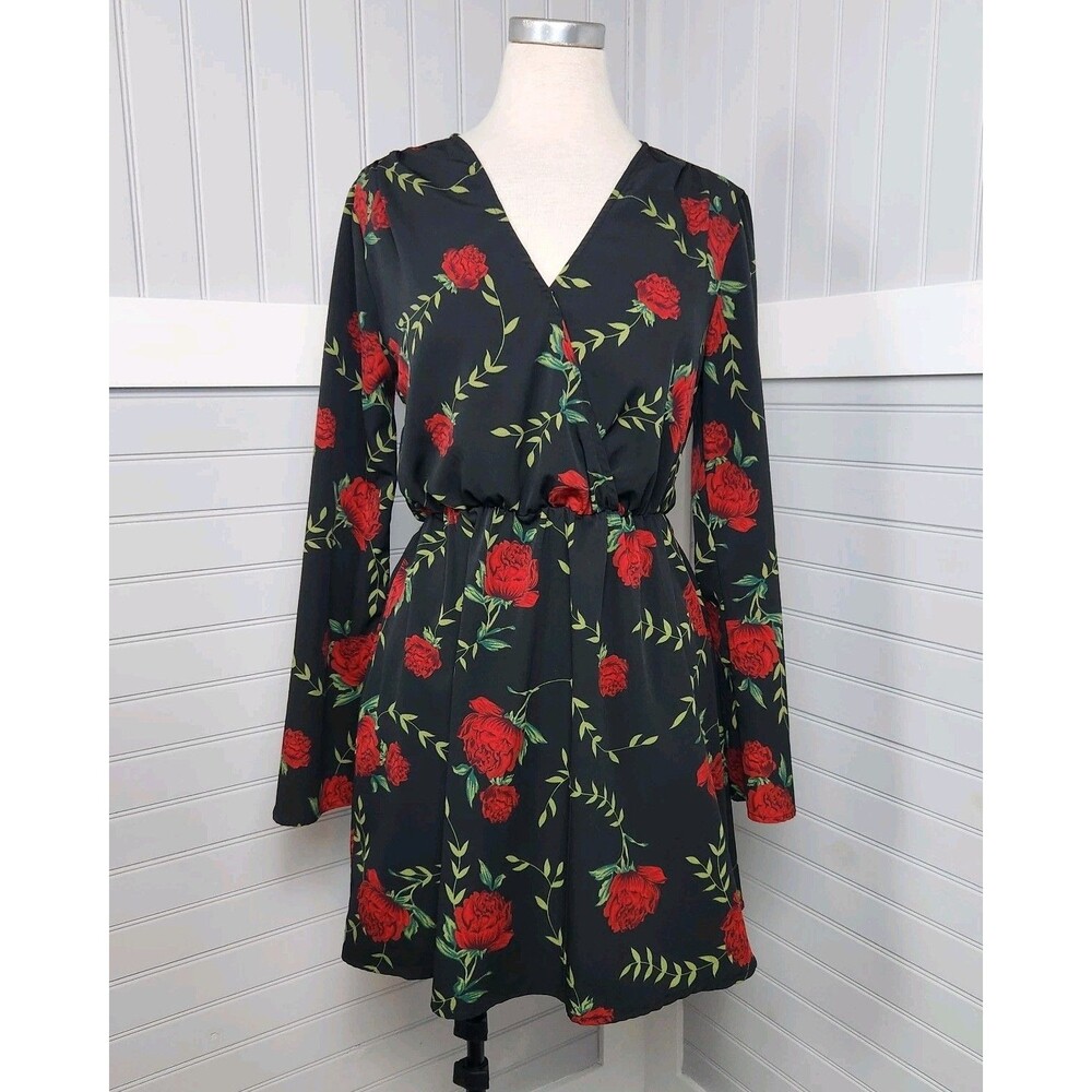 Live 4 Truth Red Rose Dress Long Sleeve Women S Romantic Black/Red Boho Feminine